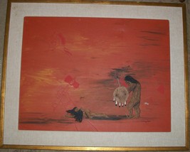 OIL PAINTING CHARLES LOVATO NATIVE AMERICAN INDIAN TWO SONS BURIAL SPIRI... - $971.60