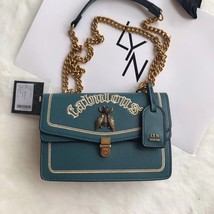 LYN ACCS Medium PU Chain Strap WOC Shoulder Bag Embroidery Bee Buckle Teal Blue - $59.99