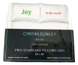 Joy to the World Christmas Pillowcases Cynthia Rowley 2 Standard 100% Cotton - £15.45 GBP