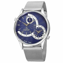 NEW August Steiner AS8168SSBU Mens Dual Time Blue Guilloche Dial Silver ... - $51.68
