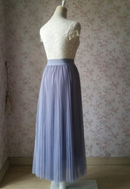 Gray Pleated Tulle Maxi Skirt Women Custom Plus Size Tulle Skirt Outfit image 6