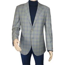 Men's Mono Turkey Sport Coat 100% Super 180s Wool 1480-03 Gray Blue Plaid image 2