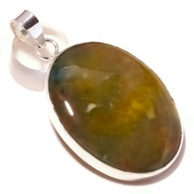 Cabochon Moss Agate Oval Natural Gemstone Silver Overlay Handmade Agate Pendant - £7.95 GBP