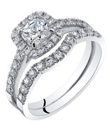 14K White Gold Cushion Cut Engagement Ring &amp; Wedding Band Bridal Set - €324,29 EUR