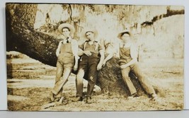 Rppc Three Cool Dudes Resting Against Large Tree c1908 Postcard O4 - £19.94 GBP