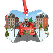 Funny Pekingese Dog Driving Red Truck On City Aluminum Ornament Christmas Gift - £13.38 GBP