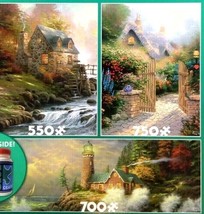 3 Pack Jigsaw Puzzles Mill, Cottage, Lighthouse - Thomas Kinkade Studios - Ceaco - £18.98 GBP