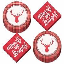 Red Plaid Christmas Party Supplies - Merry and Bright Woodland Deer Dessert Plat - £7.18 GBP