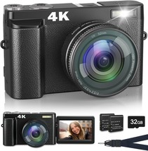 4K Digital Camera With Flash, 48Mp Camera For Photography Teens Adults, Lanyard - £50.46 GBP