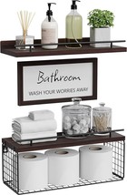 Wopitues Floating Shelves With Bathroom Wall Décor Sign, Set, Carbonized Brown. - £28.01 GBP