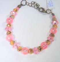 Bracelet Bead Pink Beige Plastic New 6.5&quot; w/Extender and Lobster New Han... - $5.00