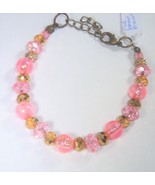 Bracelet Bead Pink Beige Plastic New 6.5&quot; w/Extender and Lobster New Han... - £3.93 GBP