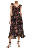 AllSaints Women&#39;s Fali AhiAhi Black Floral Ruffle Criss Cross Midi Dress... - $107.51
