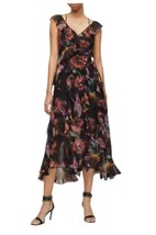 AllSaints Women&#39;s Fali AhiAhi Black Floral Ruffle Criss Cross Midi Dress... - £85.74 GBP