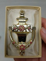 Gold Tone Metal Red Gem Jeweled Flower Floral Door Knocker Shiny 3.5&quot; VT... - £20.25 GBP