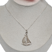 925 Sterling Silver - Open Work Sailboat Pendant Chain Necklace - £23.94 GBP