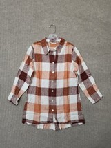 Soft Surroundings Carreaux Button Shirt Womens S Brown Plaid Linen Blend... - £28.53 GBP