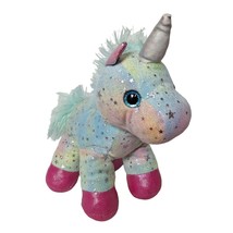 Hug Fun Blue Pink Pastel Unicorn Plush Sparkle Stars Stuffed Animal 12.5&quot; - £19.00 GBP