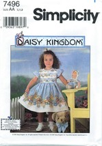 Simplicity 7496 Daisy Kingdom Toddler Girl 2-4 Dress &amp; Doll Romper Pattern UNCUT - £11.00 GBP