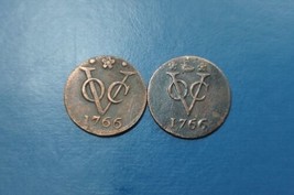 2 Pcs Dutch Colonial Voc Duit 1766 Different Type New York Penny Coin_c54 - £18.39 GBP