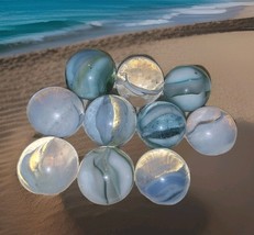 Vintage Lot Of 10 White/ Light Teal Cats Eye Marbles Translucent  Nice  ... - $240.64 MXN