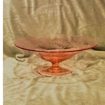 Vintage Etched Floral Pink Depression Glass 11&quot; Pedestal Bowl - £32.76 GBP