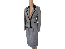 Vintage Houndstooth Plaid Suit Black White Velvet Trim 70s S - £46.36 GBP