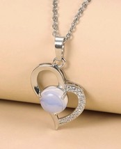 Opalite Crystal Necklace - Heart Charm with Silver chain - $12.17