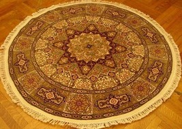 5x5 Round Ivory Very Fine New Oriental Modern Setting Handmade  Wool &amp; Silk Rug - $433.84