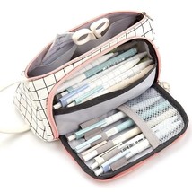 Plaid Pencil Case Bag Multi Layer Large Capacity Storage Bag Stationary Pen Hold - £117.24 GBP