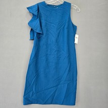 Julia Jordan Women Dress Size 10 Blue Teal Midi Stretch Preppy Ruffle Sleeveless - $44.10