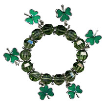 New Funky Stretch Shamrock Charm Bracelet St Patrick Irish Green Novelty Jewelry - £6.23 GBP