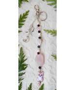 Keychain or Purse Charm, Pink Tabby Cat, Rose Quartz Nugget, Heart, Garn... - $22.00