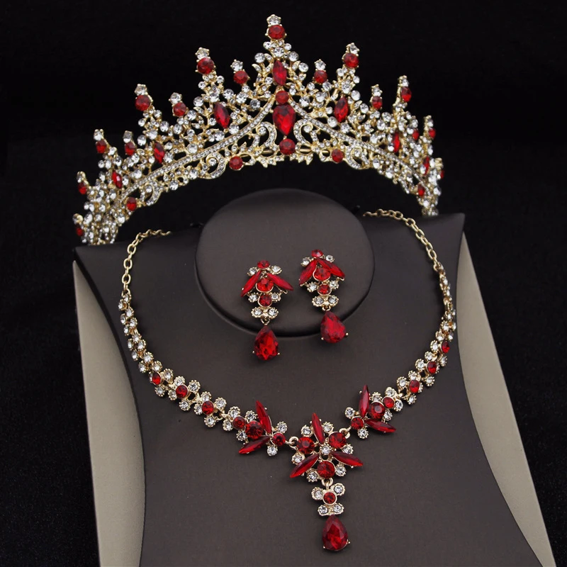 Luxury Water Drop Crystal Bridal Jewelry Sets for Women Tiaras Earrings Necklace - £24.59 GBP