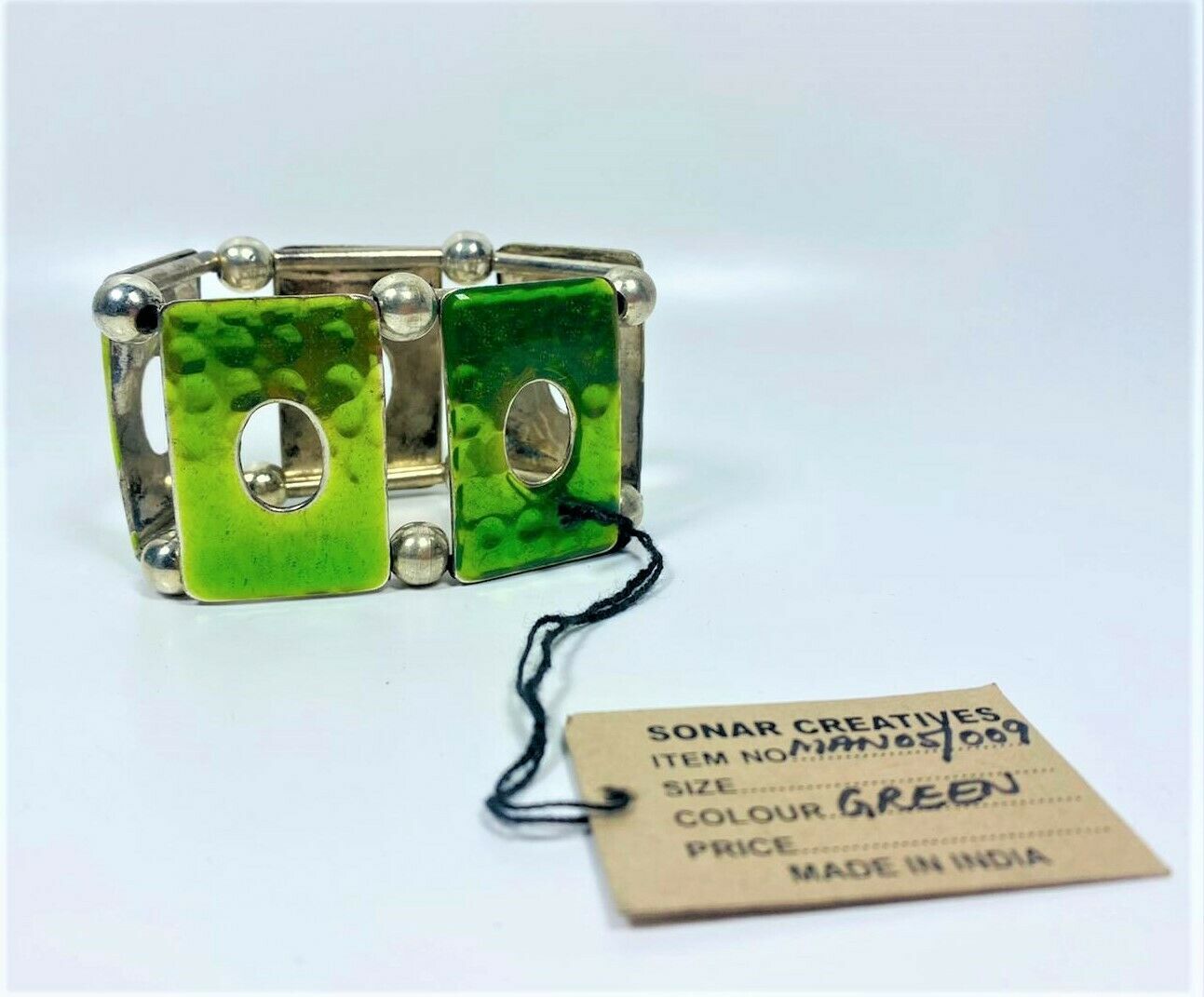 Lot of 2 Sonar Creative Napkin Rings in Big Green Square Design - $7.76