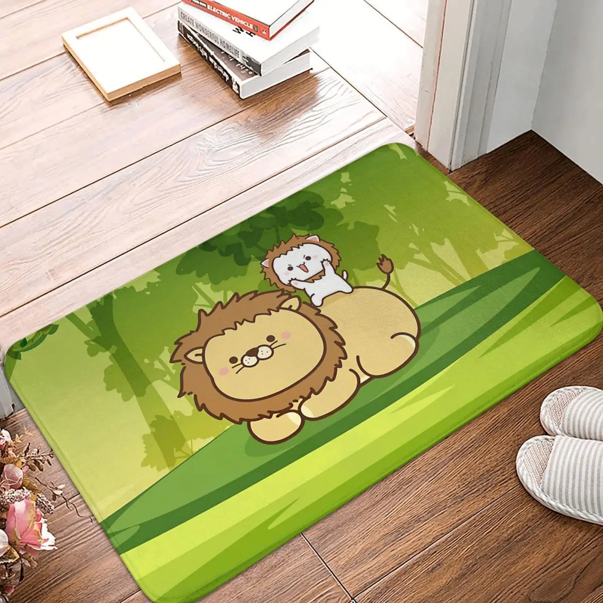 Peach Goma Mochi Cat Bath Mat Cute Had A Fun Time With A Lion In The Forest Rug  - $15.99