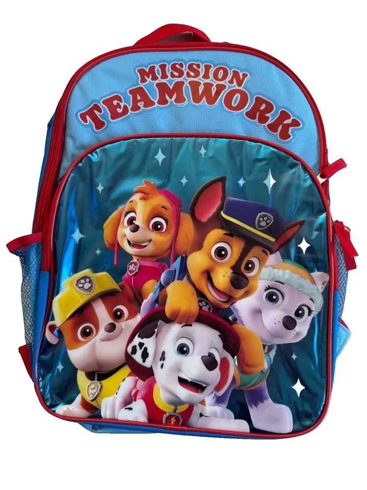Paw Patrol Backpack 16&quot; Sanrio Front Zipper Pocket Mission Teamwork NWT - $14.69