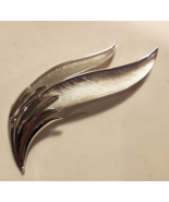 CROWN TRIFARI Brooch Pin Brushed Silver Tone Leaf Design 3&quot; Tall Vintage... - $34.20 CAD