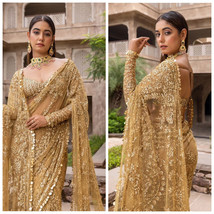 Golden Glamour: Stunning Heavy Gold Sequins Saree - Perfect for Special Occasion - £56.02 GBP