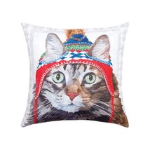 Winter Hat Cat &amp; Squirrel Indoor/Outdoor Printed Christmas Decorative Pillow - £20.10 GBP