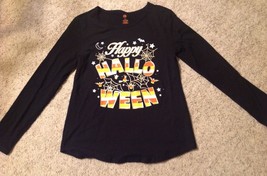 T-Shirt Womens Junior Size Medium 8-10 Black Happy Halloween Long Sleeve... - $9.85