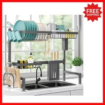 Large Capacity Stainless Steel Dish Drying Rack - Adjustable Over Sink O... - $41.57