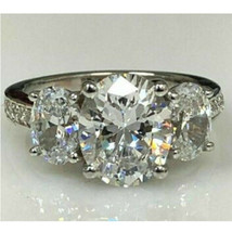3.20Ct Oval Simulated Diamond Three Stone Engagement Ring 925 Sterling Silver - £108.51 GBP