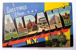 Greetings From Albany New York Large Big Letter City Postcard Linen Curt... - $11.64