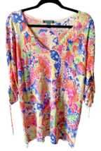 Ralph Lauren Sweater Knit Top Size 1X Womens Light Knit Coral Floral Beachy - $55.92