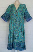 New Sacred Threads Size S/M Blue Floral Garden Border Print Button Front Dress - £20.67 GBP
