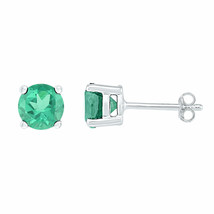 Sterling Silver Womens Round Lab-Created Emerald Solitaire Stud Earrings 2 Cttw - £75.31 GBP