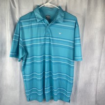 Callaway Golf Shirt Mens Size L Polo Shirt Turquoise Blue Striped Opti Dri - $15.88