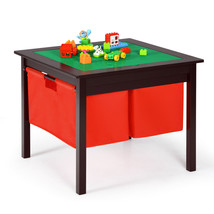 2-In-1 Kids Double-Sided Activity Building Block Table W/ Drawers Brown - £130.74 GBP