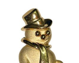 Vintage Gold Tone Smiling Happy Snowman Frosty Pin Brooch Unsigned image 6